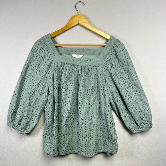 LC Lauren Conrad Tops - LC Lauren Conrad Square Neck Eyelet Puff Sleeve‎ Blouse Mint Green Size M